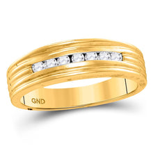 Load image into Gallery viewer, Timeless Brilliance: 10kt Yellow Gold Men&#39;s Round Diamond Wedding Band Ring 1/4 Cttw Top View from Splendid Jewellery