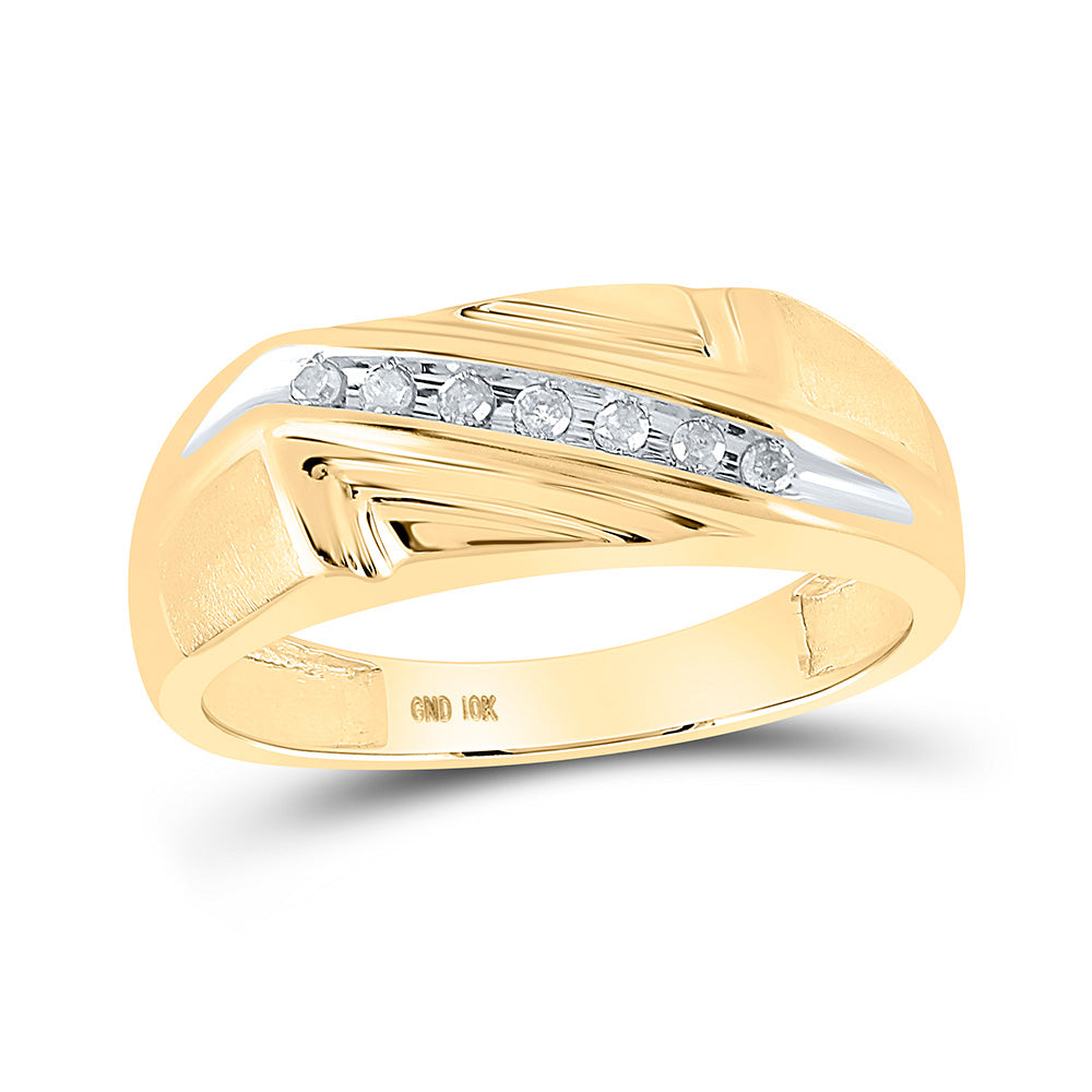 Wedding Collection | 10kt Yellow Gold Mens Round Diamond Wedding Diagonal Row Band Ring 1/8 Cttw | Splendid Jewellery GND