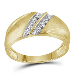 Wedding Collection | 10kt Yellow Gold Mens Round Diamond Wedding Double Row Band Ring 1/4 Cttw | Splendid Jewellery GND