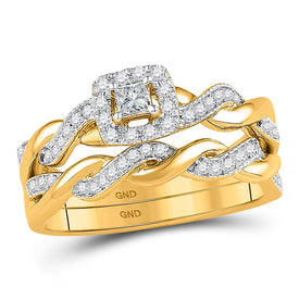 Eternal Love 10kt Yellow Gold Princess Diamond Bridal Wedding Ring Band Set 1/3 Cttw Top View from Splendid Jewellery