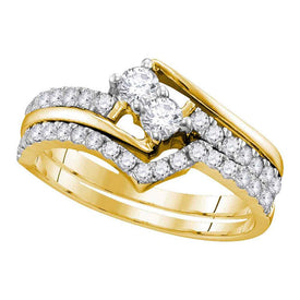 Eternal Love 10kt Yellow Gold Round Diamond 2-Stone Bridal Wedding Ring Band Set 3/4 Cttw Top View from Splendid Jewellery