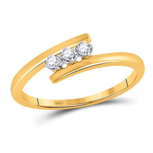 Load image into Gallery viewer, Radiant Love: 10kt Yellow Gold Round Diamond 3-stone Bridal Wedding Engagement Ring Top View from Splendid Jewellery