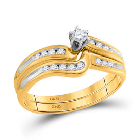 Radiant Love | 10kt Yellow Gold Diamond Bridal Wedding Ring Band Set 1/4 Cttw Top View from Splendid Jewellery