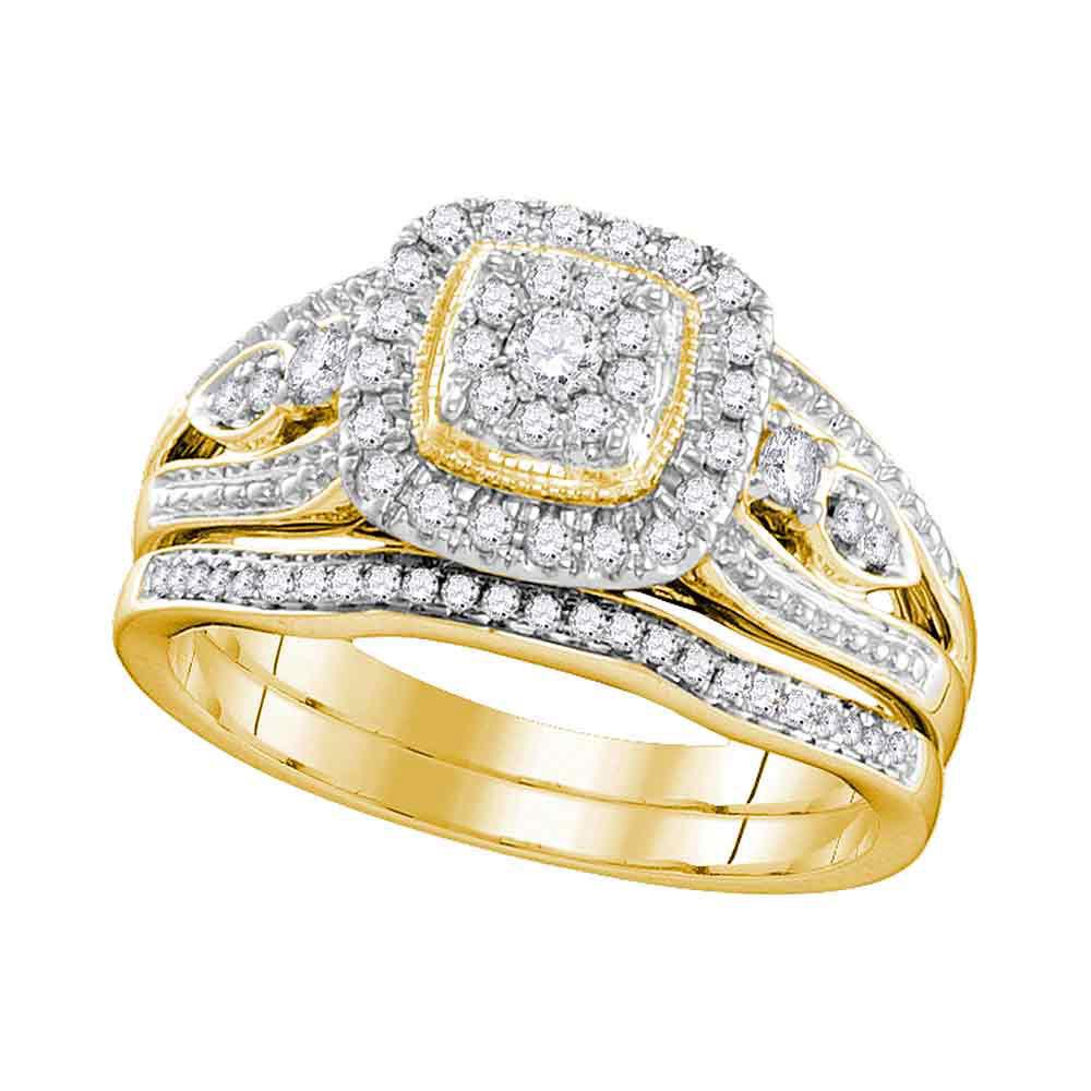Wedding Collection | 10kt Yellow Gold Round Diamond Bridal Wedding Ring Band Set 3/8 Cttw | Splendid Jewellery GND