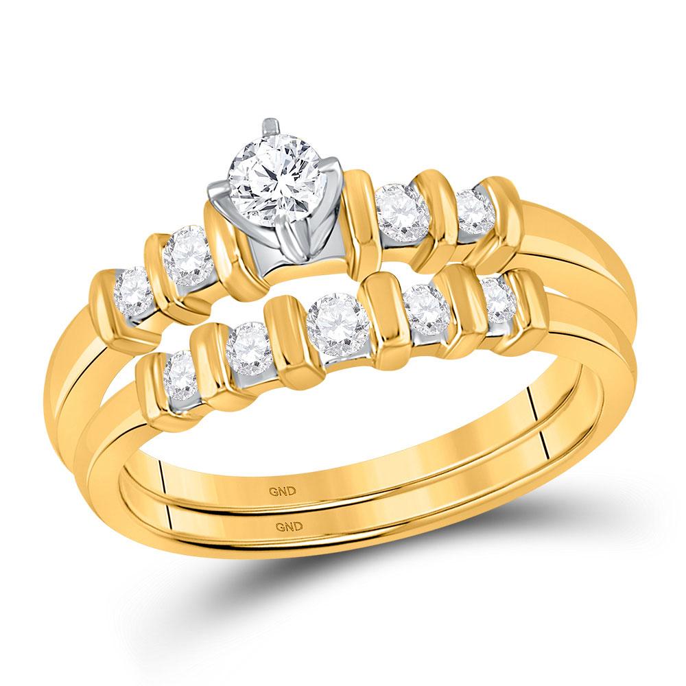 Wedding Collection | 10kt Yellow Gold Round Diamond Bridal Wedding Ring Band Set 3/8 Cttw | Splendid Jewellery GND