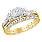 Radiant Love: 10kt Yellow Gold Diamond Cluster Bridal Wedding Ring Band Set 1/2 Cttw Top View from Splendid Jewellery