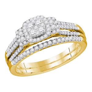 Wedding Collection | 10kt Yellow Gold Round Diamond Cluster Bridal Wedding Ring Band Set 1/2 Cttw | Splendid Jewellery GND