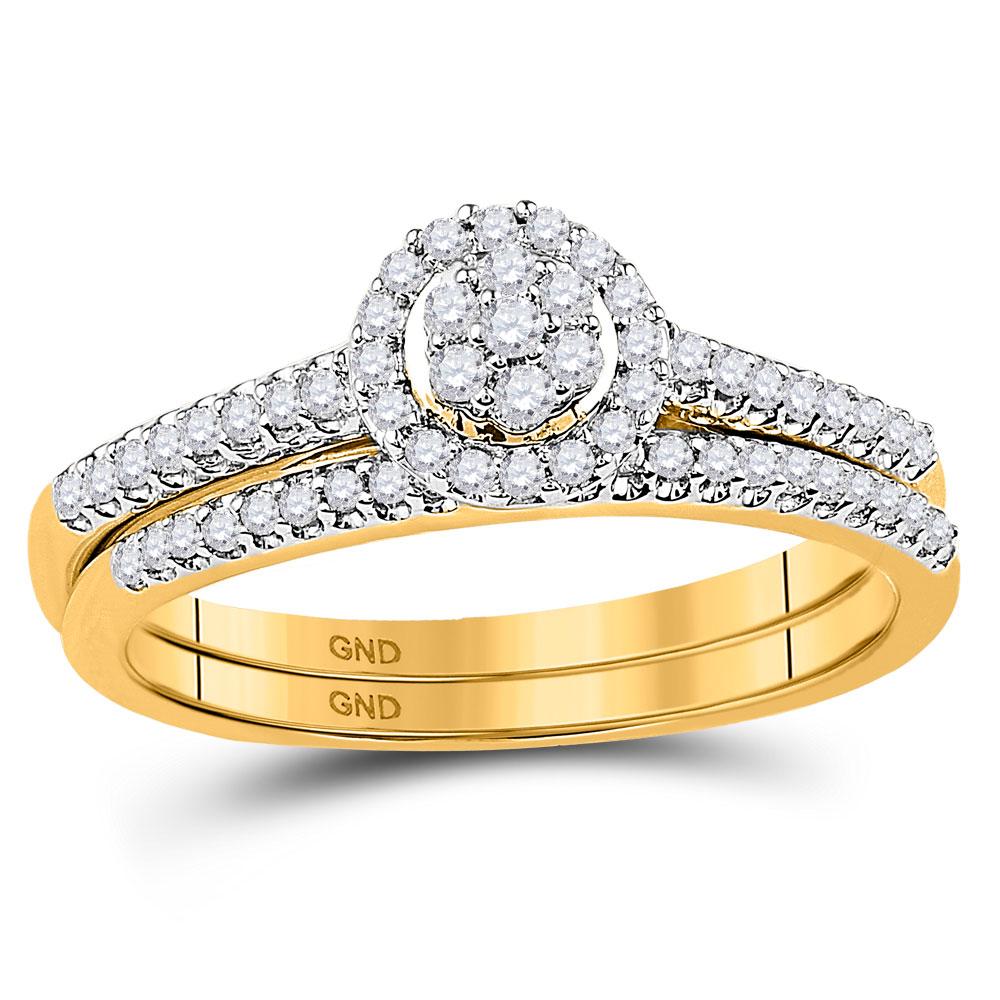 Wedding Collection | 10kt Yellow Gold Round Diamond Cluster Bridal Wedding Ring Band Set 1/3 Cttw | Splendid Jewellery GND
