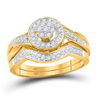 Radiant Love 10kt Yellow Gold Diamond Cluster Bridal Wedding Ring Band Set Top View from Splendid Jewellery