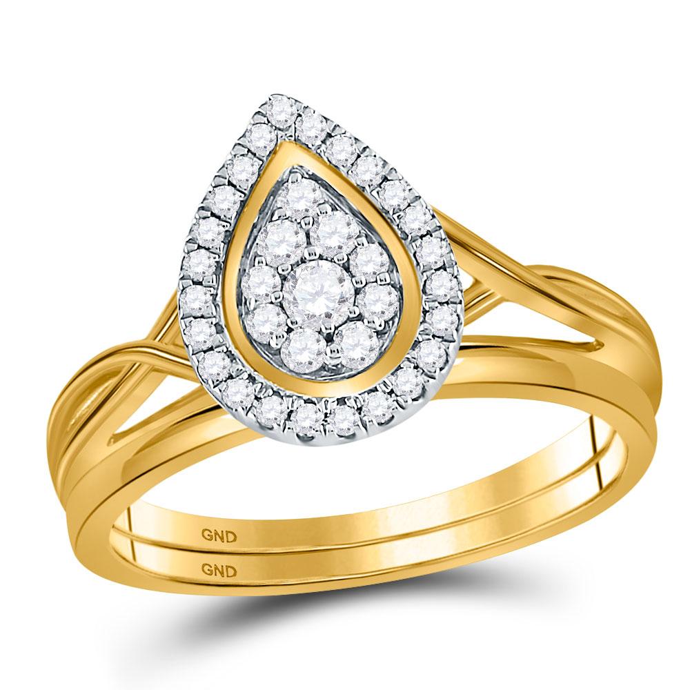 Wedding Collection | 10kt Yellow Gold Round Diamond Cluster Bridal Wedding Ring Band Set 1/3 Cttw | Splendid Jewellery GND