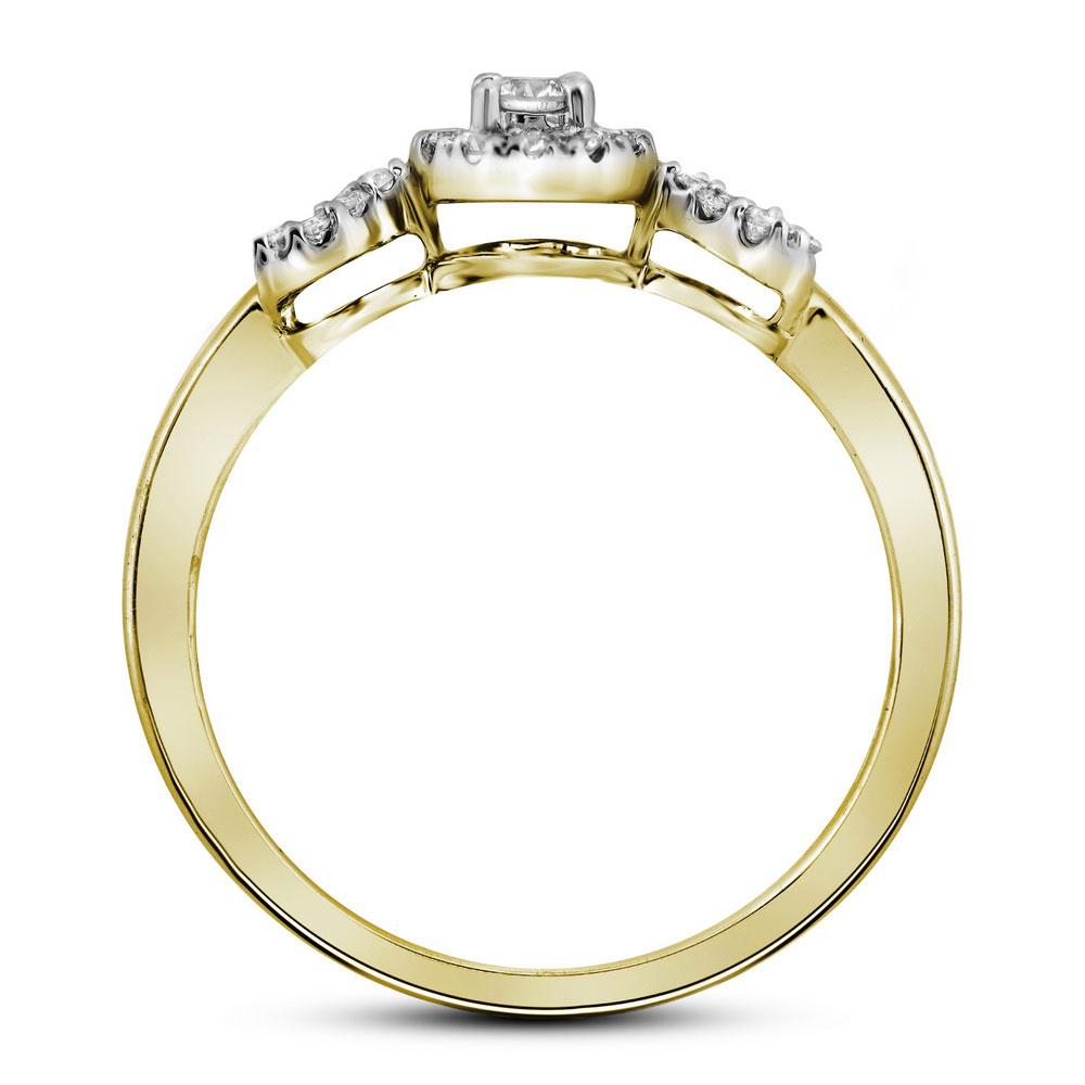 Wedding Collection | 10kt Yellow Gold Round Diamond Halo Bridal Wedding Ring Band Set 1/4 Cttw | Splendid Jewellery GND