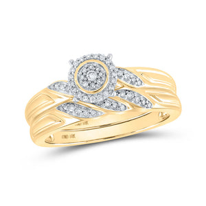 Wedding Collection | 10kt Yellow Gold Round Diamond Halo Bridal Wedding Ring Band Set 1/6 Cttw | Splendid Jewellery GND