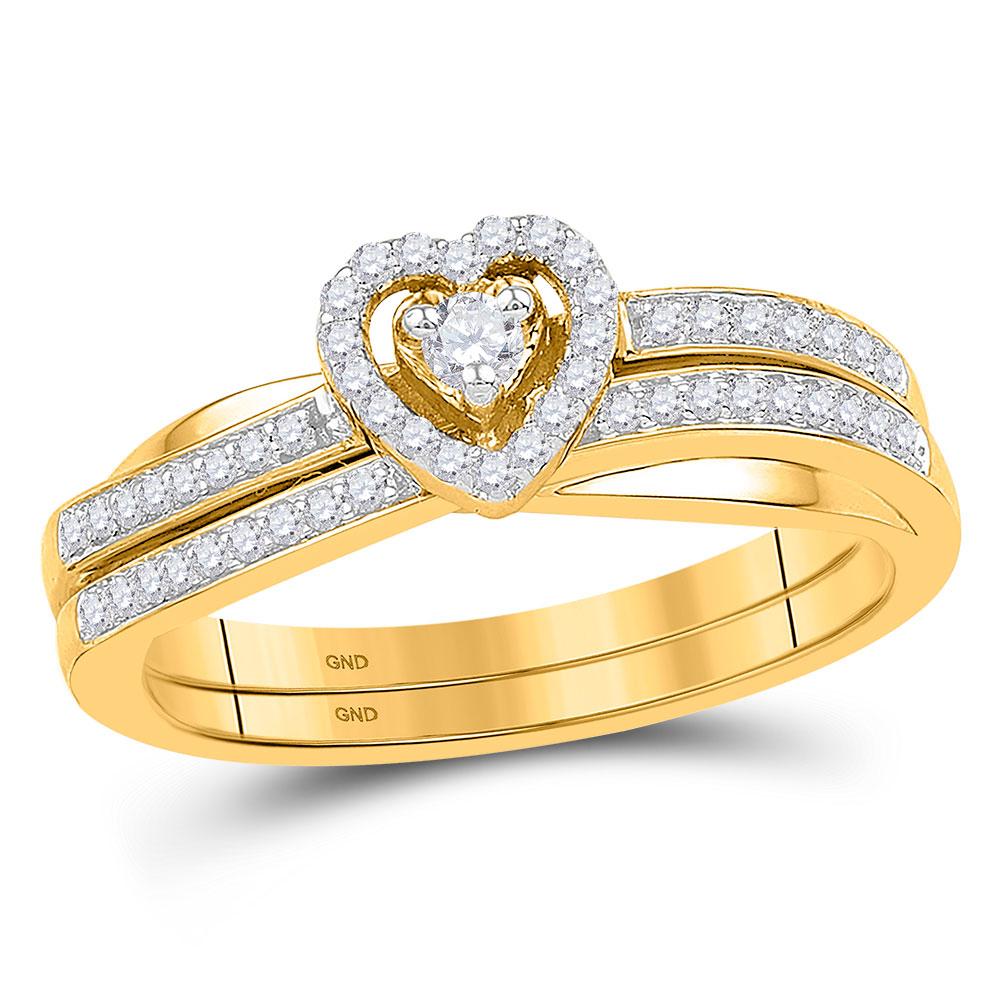 Wedding Collection | 10kt Yellow Gold Round Diamond Heart Bridal Wedding Ring Band Set 1/4 Cttw | Splendid Jewellery GND