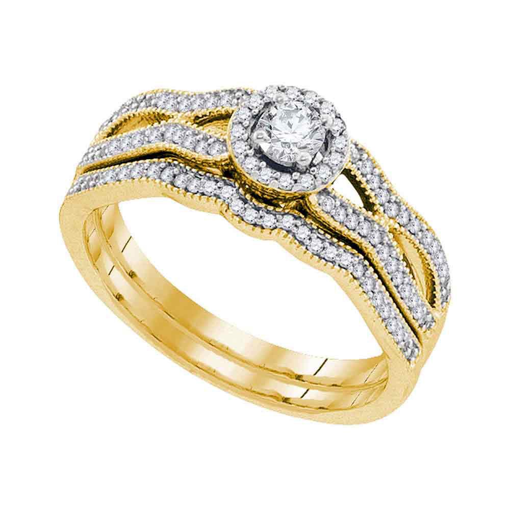 Wedding Collection | 10kt Yellow Gold Round Diamond Milgrain Bridal Wedding Ring Band Set 3/8 Cttw | Splendid Jewellery GND