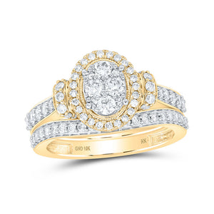 Wedding Collection | 10kt Yellow Gold Round Diamond Oval Cluster Bridal Wedding Ring Band Set 1 Cttw | Splendid Jewellery GND