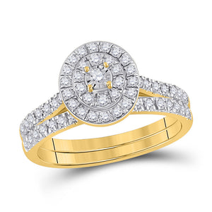 Wedding Collection | 10kt Yellow Gold Round Diamond Oval Halo Bridal Wedding Ring Band Set 1/2 Cttw | Splendid Jewellery GND
