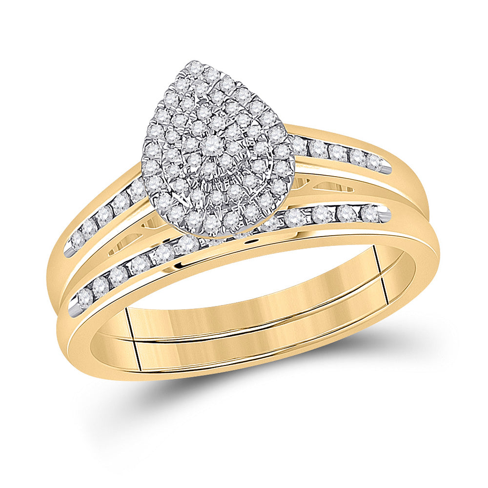 Wedding Collection | 10kt Yellow Gold Round Diamond Pear Bridal Wedding Ring Band Set 1/3 Cttw | Splendid Jewellery GND