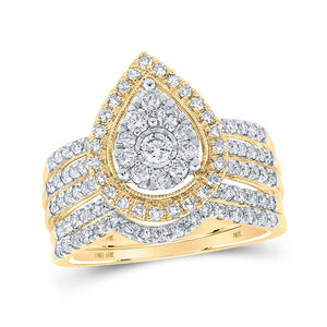 Wedding Collection | 10kt Yellow Gold Round Diamond Pear-shape Bridal Wedding Ring Band Set 1 Cttw | Splendid Jewellery GND