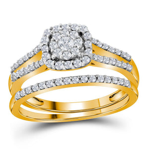 Wedding Collection | 10kt Yellow Gold Round Diamond Split-shank Bridal Wedding Ring Band Set 1/2 Cttw | Splendid Jewellery GND