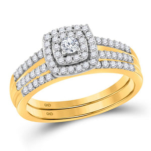 Wedding Collection | 10kt Yellow Gold Round Diamond Split-shank Bridal Wedding Ring Band Set 1/2 Cttw | Splendid Jewellery GND
