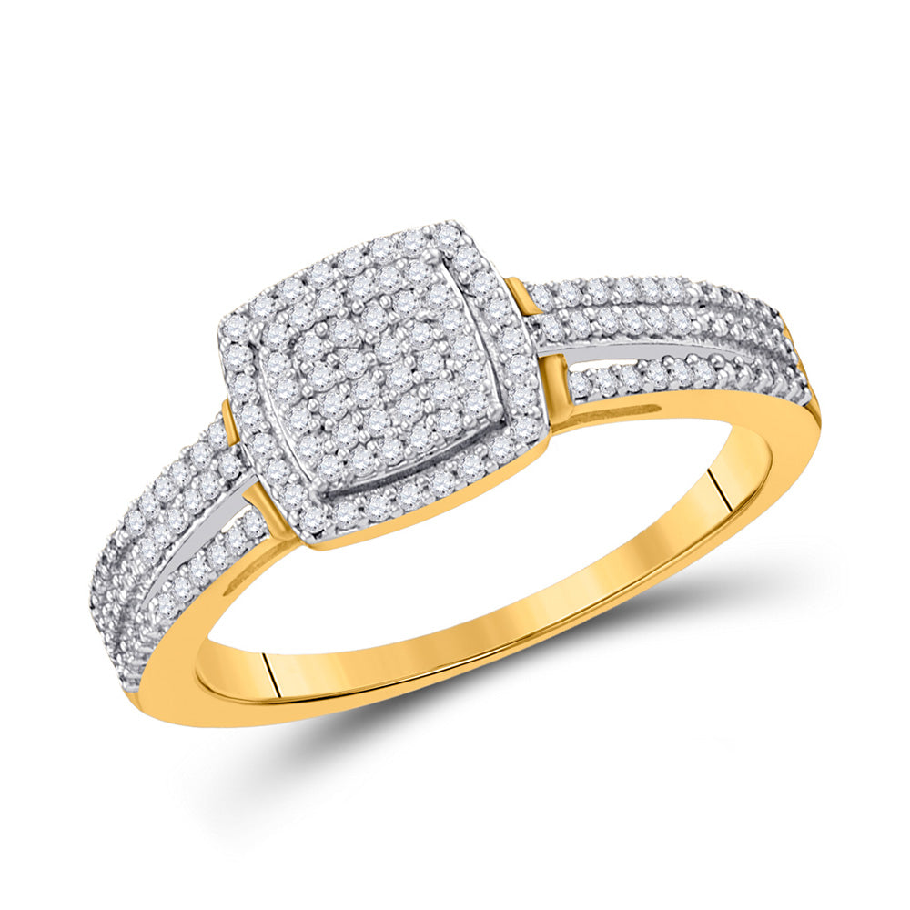 Wedding Collection | 10kt Yellow Gold Round Diamond Square Bridal Wedding Engagement Ring 1/4 Cttw | Splendid Jewellery GND