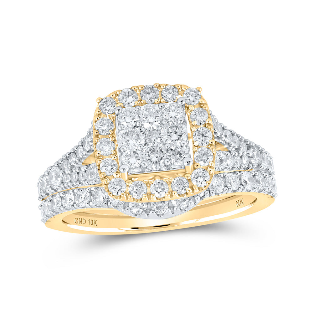 Wedding Collection | 10kt Yellow Gold Round Diamond Square Bridal Wedding Ring Band Set 1-1/4 Cttw | Splendid Jewellery GND