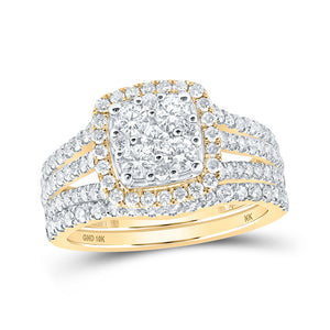 Wedding Collection | 10kt Yellow Gold Round Diamond Square Bridal Wedding Ring Band Set 1-5/8 Cttw | Splendid Jewellery GND
