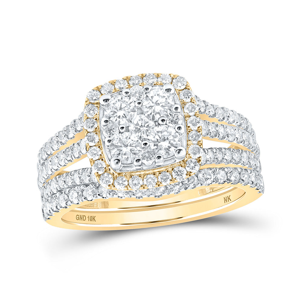 Wedding Collection | 10kt Yellow Gold Round Diamond Square Bridal Wedding Ring Band Set 1-5/8 Cttw | Splendid Jewellery GND
