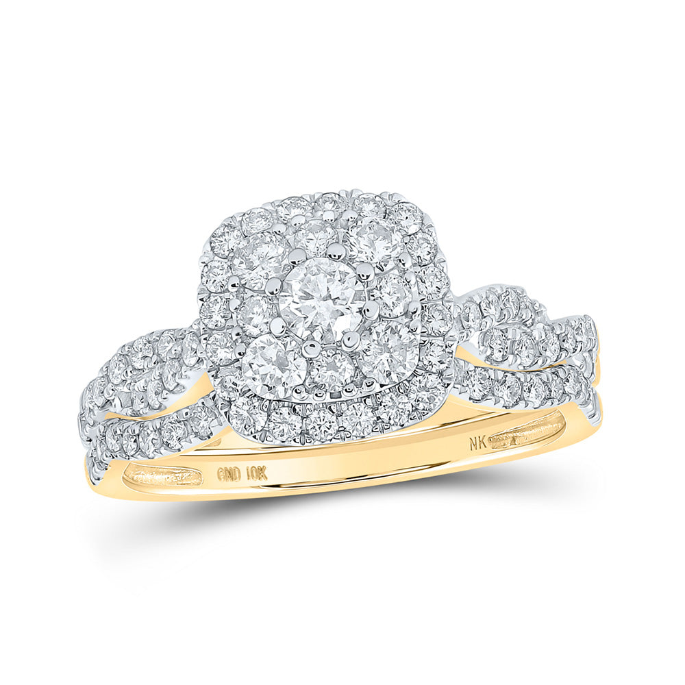 Wedding Collection | 10kt Yellow Gold Round Diamond Square Bridal Wedding Ring Band Set 1 Cttw | Splendid Jewellery GND