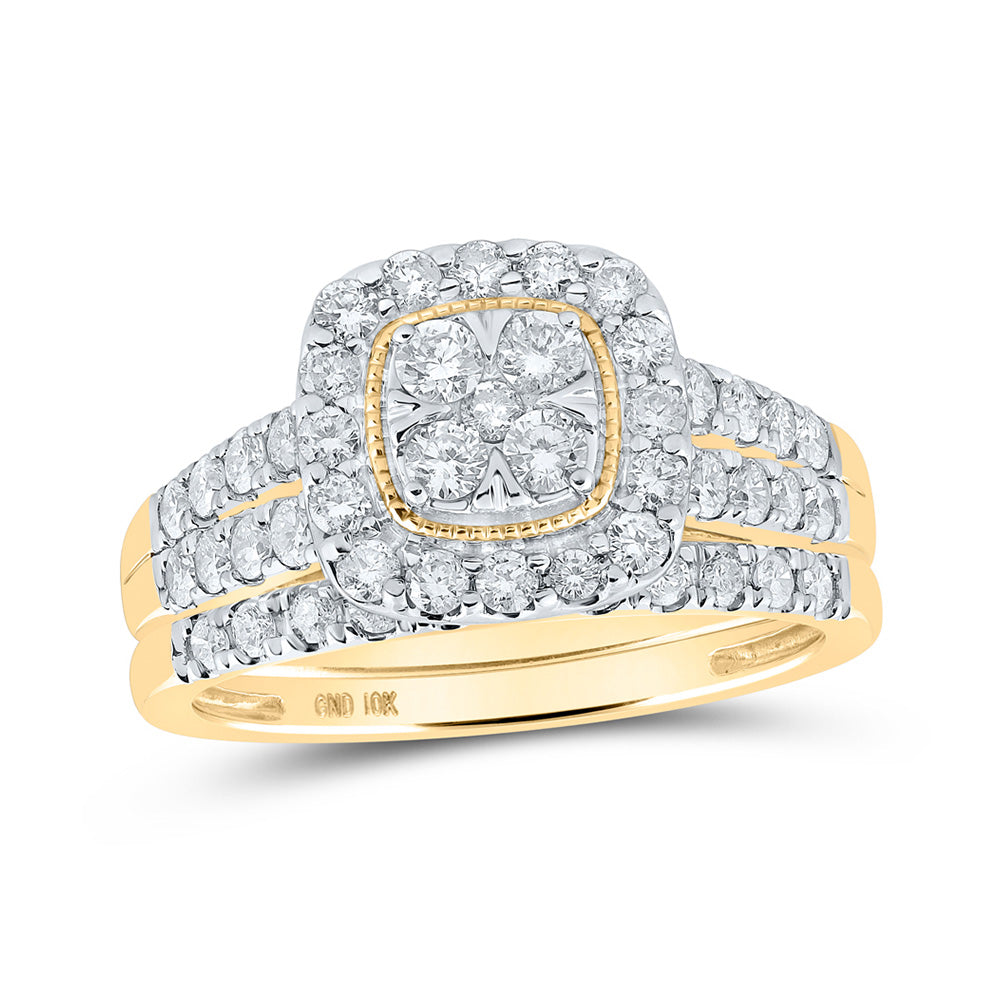 Wedding Collection | 10kt Yellow Gold Round Diamond Square Bridal Wedding Ring Band Set 1 Cttw | Splendid Jewellery GND