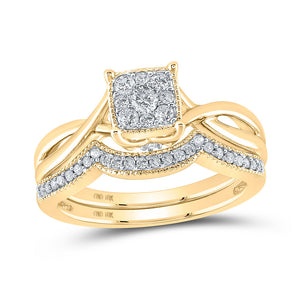 Wedding Collection | 10kt Yellow Gold Round Diamond Square Bridal Wedding Ring Band Set 1/3 Cttw | Splendid Jewellery GND