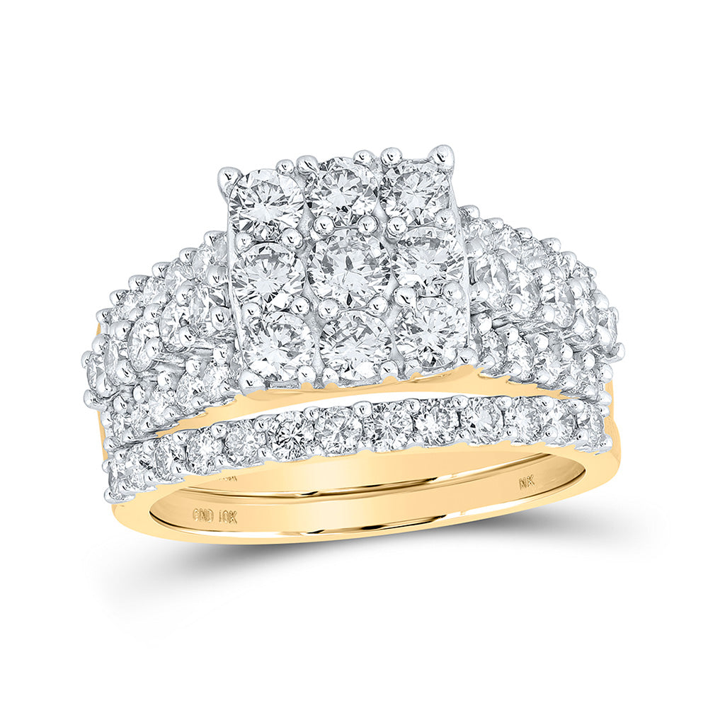 Wedding Collection | 10kt Yellow Gold Round Diamond Square Bridal Wedding Ring Band Set 2 Cttw | Splendid Jewellery GND
