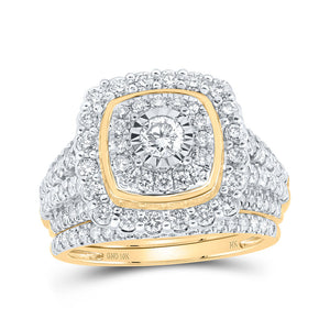 Wedding Collection | 10kt Yellow Gold Round Diamond Square Halo Bridal Wedding Ring Band Set 1-3/4 Cttw | Splendid Jewellery GND