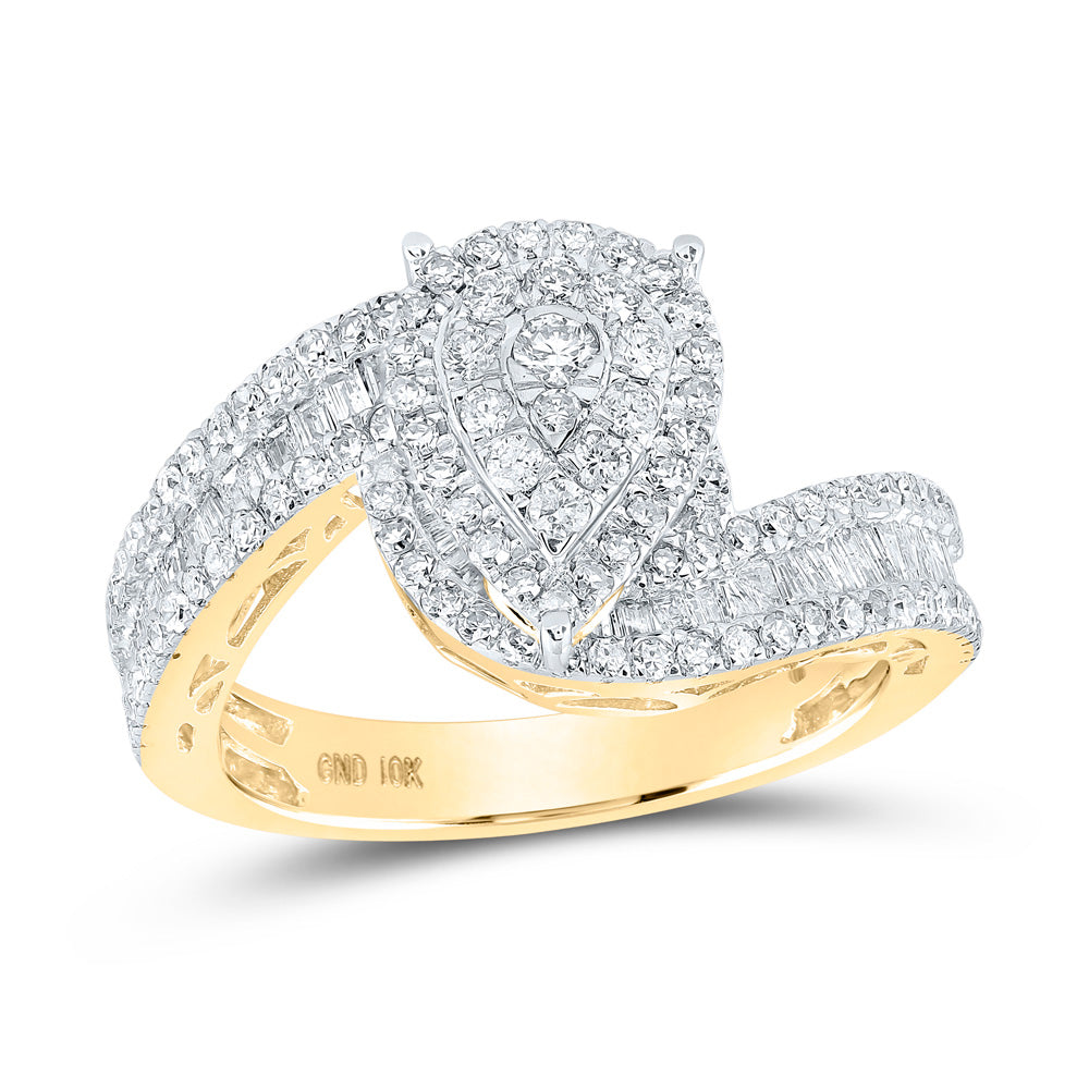 Wedding Collection | 10kt Yellow Gold Round Diamond Tear Bridal Wedding Engagement Ring 1 Cttw | Splendid Jewellery GND