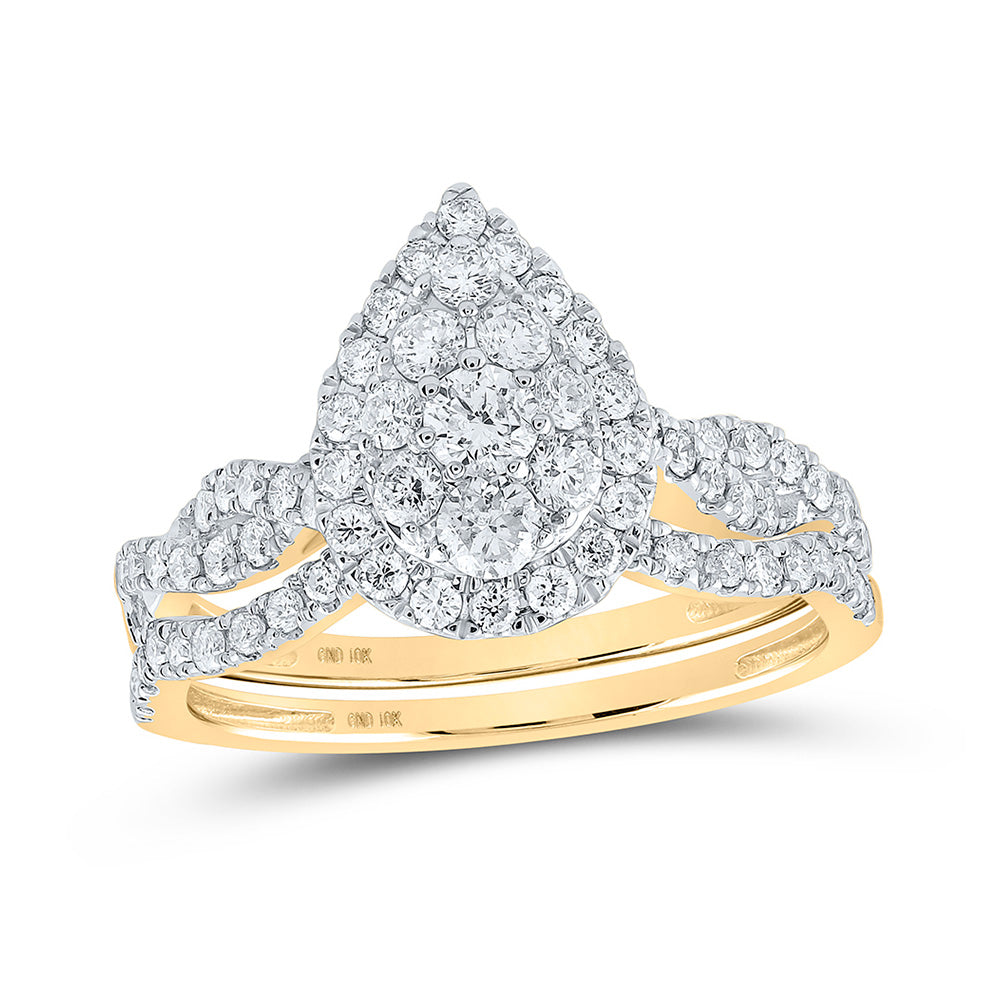Wedding Collection | 10kt Yellow Gold Round Diamond Teardrop Bridal Wedding Ring Band Set 1 Cttw | Splendid Jewellery GND