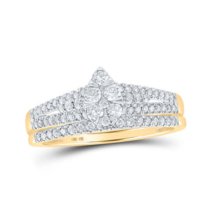 Wedding Collection | 10kt Yellow Gold Round Diamond Teardrop Bridal Wedding Ring Band Set 1/2 Cttw | Splendid Jewellery GND