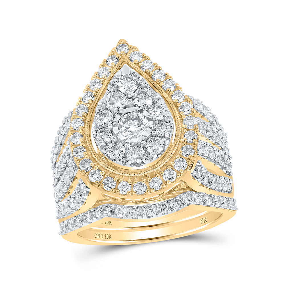 Wedding Collection | 10kt Yellow Gold Round Diamond Teardrop Bridal Wedding Ring Band Set 2 Cttw | Splendid Jewellery GND