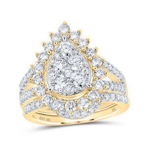 Wedding Collection | 10kt Yellow Gold Round Diamond Teardrop Bridal Wedding Ring Band Set 2 Cttw | Splendid Jewellery GND