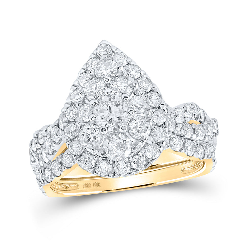 Wedding Collection | 10kt Yellow Gold Round Diamond Teardrop Halo Bridal Wedding Ring Band Set 2 Cttw | Splendid Jewellery GND