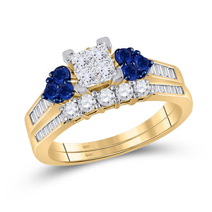 Wedding Collection | 10kt Yellow Gold Womens Princess Diamond Cluster Bridal Wedding Ring Band Set 3/4 Cttw | Splendid Jewellery GND