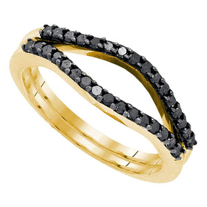 Wedding Collection | 10kt Yellow Gold Womens Round Black Color Enhanced Diamond Wrap Ring Guard Enhancer 1/3 Cttw | Splendid Jewellery GND