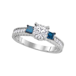 Wedding Collection | 14k White Gold 3-stone Blue Color Enhanced Diamond Wedding Bridal Engagement Ring 1 Cttw | Splendid Jewellery GND