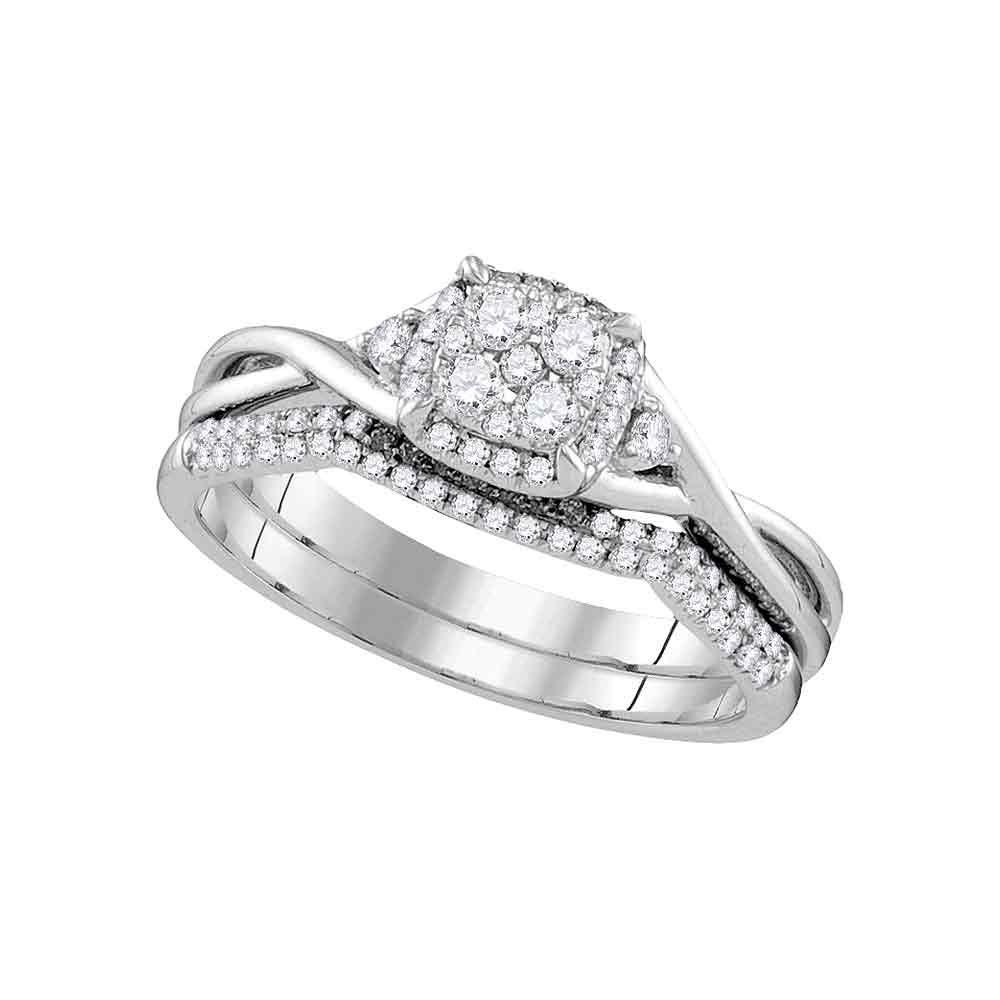 Wedding Collection | 14k White Gold Round Diamond Cluster Bridal Wedding Ring Band Set 3/8 Cttw | Splendid Jewellery GND