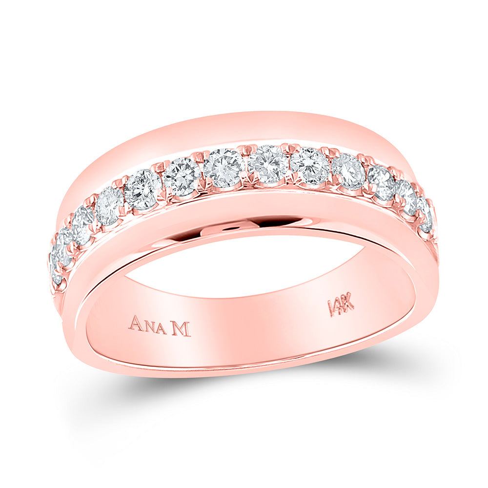 Wedding Collection | 14kt Rose Gold Mens Round Diamond Wedding Single Row Band Ring 3/4 Cttw | Splendid Jewellery GND