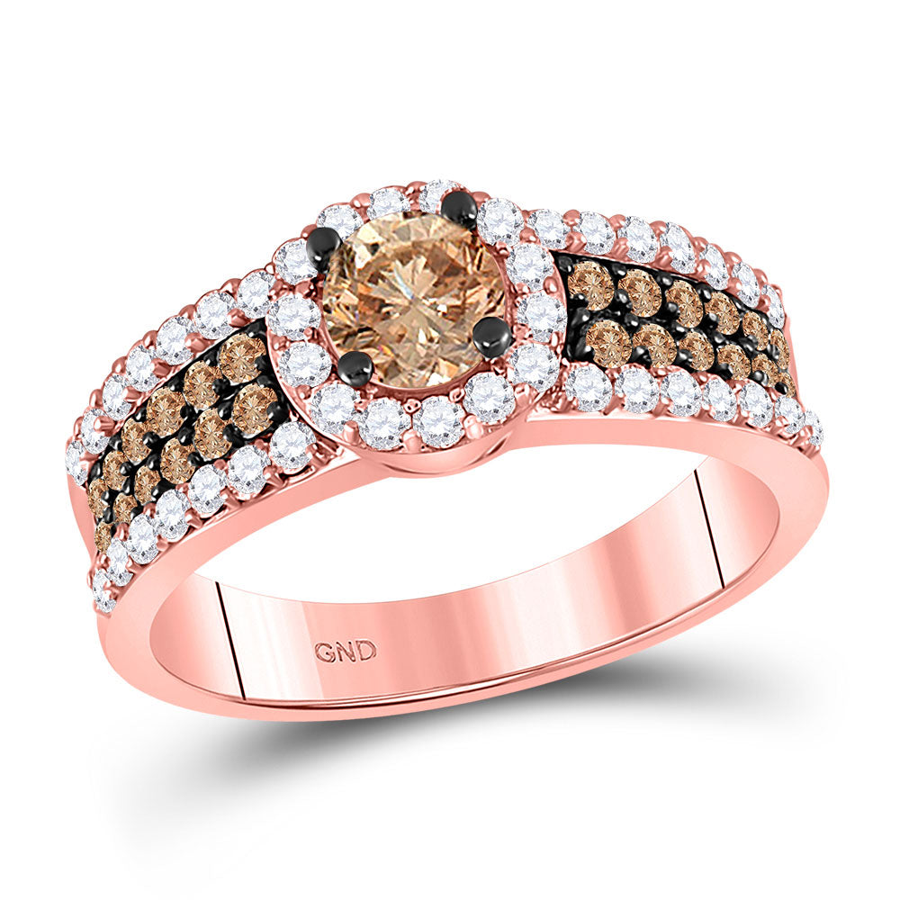 Wedding Collection | 14kt Rose Gold Round Brown Diamond Solitaire Bridal Wedding Engagement Ring 1-1/4 Cttw | Splendid Jewellery GND