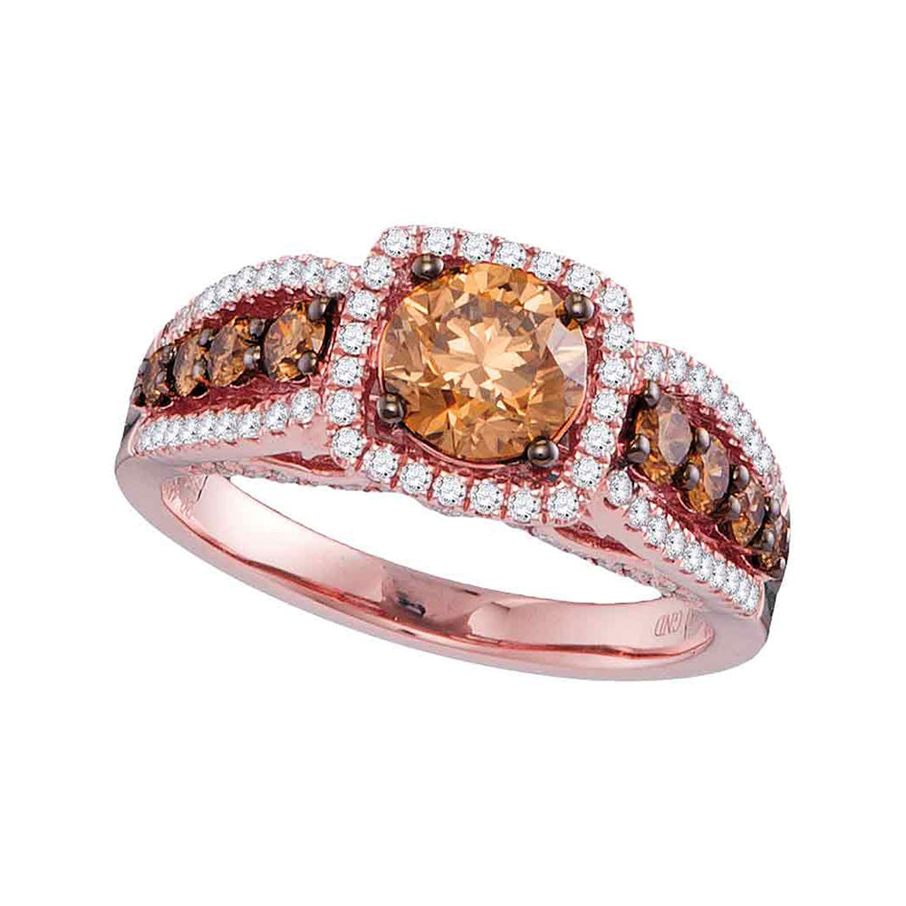 Wedding Collection | 14kt Rose Gold Round Brown Diamond Solitaire Bridal Wedding Engagement Ring 1-7/8 Cttw | Splendid Jewellery GND