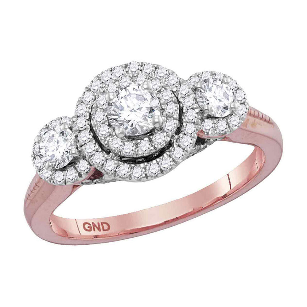 Wedding Collection | 14kt Rose Gold Round Diamond 3-stone Bridal Wedding Engagement Ring 1 Cttw | Splendid Jewellery GND