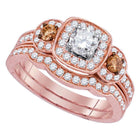 14kt Rose Gold Radiant Love Diamond Bridal Wedding Ring Band Set Top View from Splendid Jewellery