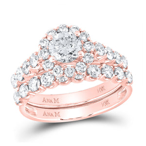 Wedding Collection | 14kt Rose Gold Round Diamond Bridal Wedding Ring Band Set 2 Cttw | Splendid Jewellery GND