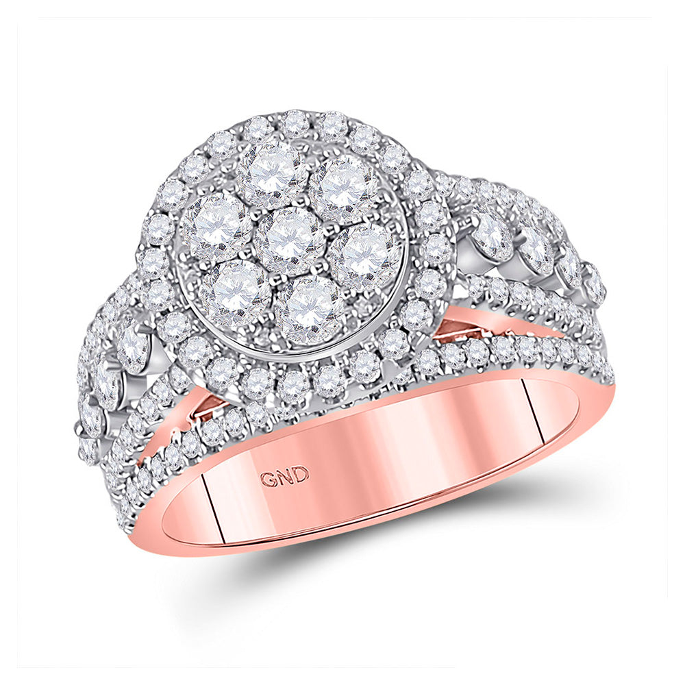 Wedding Collection | 14kt Rose Gold Round Diamond Cluster Bridal Wedding Engagement Ring 2 Cttw | Splendid Jewellery GND